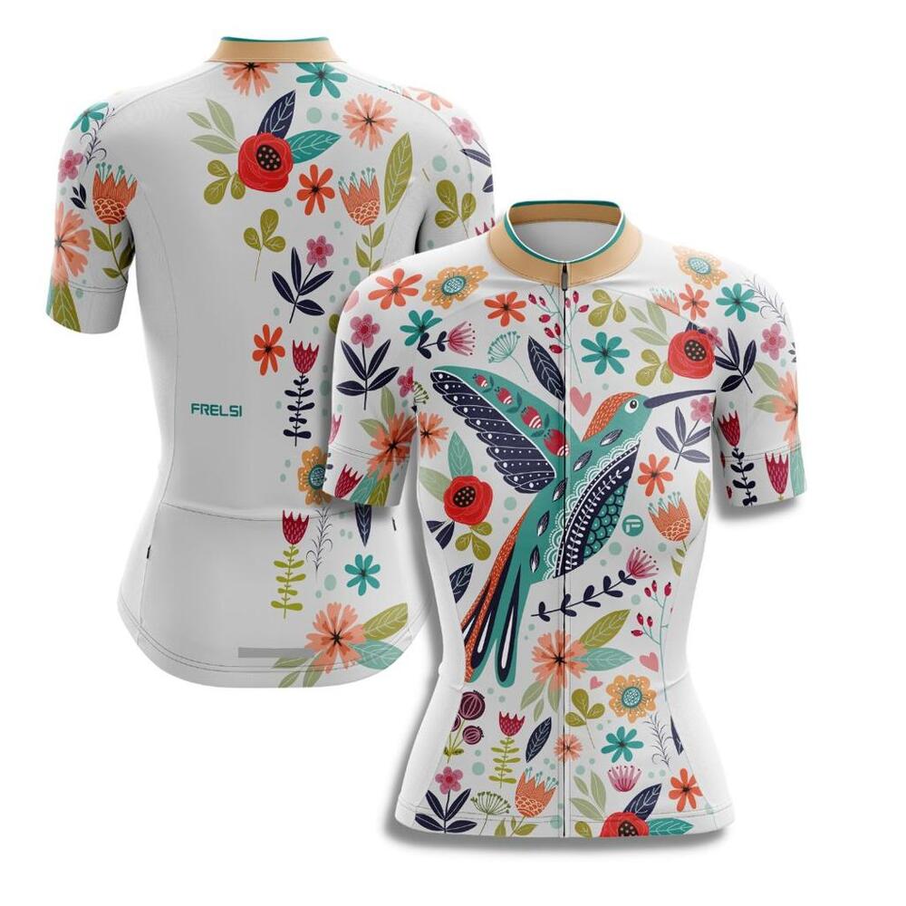 Frelsi My Happy Bird Cycling Jersey Floral Bird Print White Size M, NEW